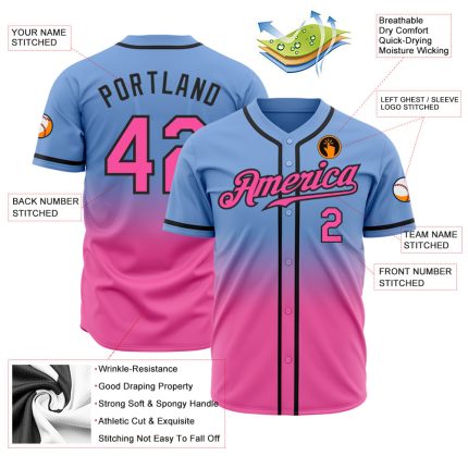 Light Blue Pink Black Authentic Fade Fashion Baseball Jersey - Custom Design Custom Light Blue Pink-Black Authentic Fade