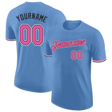 Light Blue Pink Black Custom Performance T-Shirt for Men and Women Custom Light Blue Pink-Black Performance T-Shirt