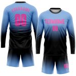 Custom Soccer Uniform Jersey - Light Blue Pink Black Sublimation Long Sleeve Fade Fashion Custom Light Blue Pink-Black Sublimation