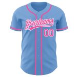 Authentic Custom Light Blue Pink and White Baseball Jersey for Men Custom Light Blue Pink-White Authentic Baseball Jersey