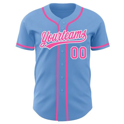 Authentic Custom Light Blue Pink and White Baseball Jersey for Men Custom Light Blue Pink-White Authentic Baseball Jersey