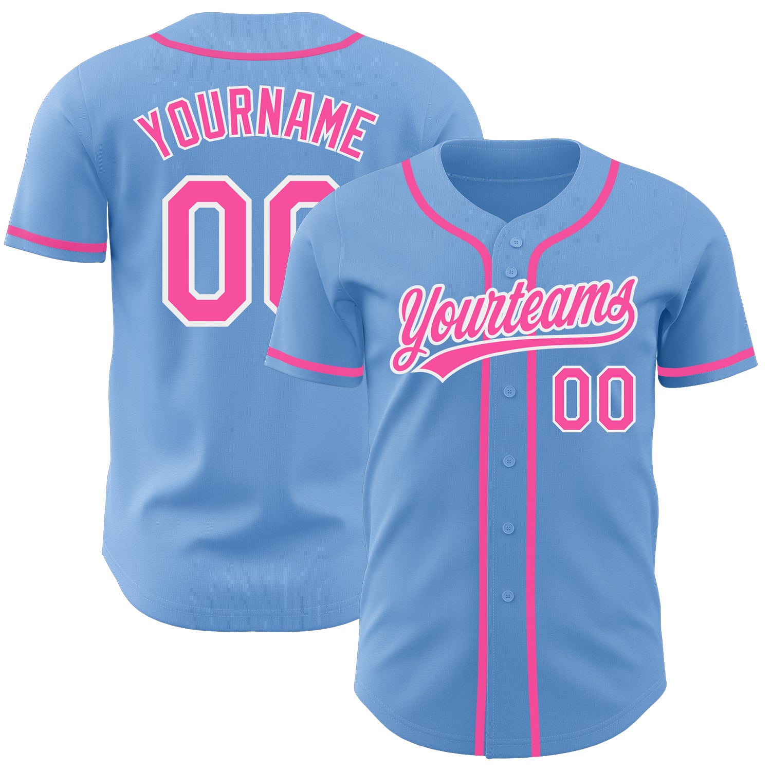 Custom Light Blue Pink-White Authentic Baseball Jersey Authentic Custom Light Blue Pink and White Baseball Jersey for Men Custom Light Blue Pink-White Authentic Baseball Jersey