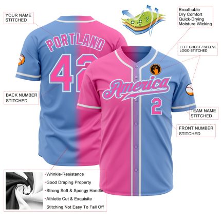 Custom Authentic Fade Fashion Baseball Jersey Light Blue Pink White Custom Light Blue Pink-White Authentic Fade Fashion Baseball