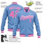 Light Blue Pink White Varsity Letterman Bomber Jacket Custom Full-Snap Custom Light Blue Pink-White Bomber Full-Snap Varsity
