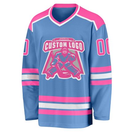 Light Blue Pink White Custom Hockey Jersey for Men and Women Custom Light Blue Pink-White Hockey Jersey