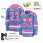 Light Blue Pink White Custom Hockey Jersey for Men and Women Custom Light Blue Pink-White Hockey Jersey