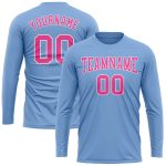 Light Blue Pink-White Long Sleeve Performance T-Shirt - Custom Design for Comfort and Style Custom Light Blue Pink-White