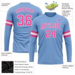 Light Blue Pink-White Long Sleeve Performance T-Shirt - Custom Design for Comfort and Style Custom Light Blue Pink-White