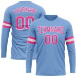 Light Blue Pink-White Long Sleeve Performance T-Shirt - Custom Design for Comfort and Style Custom Light Blue Pink-White