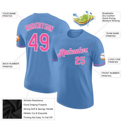 Custom Light Blue Pink White Performance T-Shirt - Lightweight Athletic Tee for Men and Women Custom Light Blue Pink-White