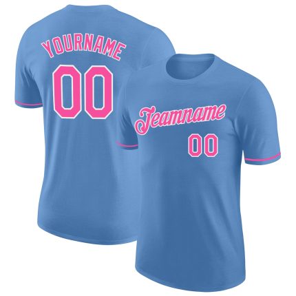 Custom Light Blue Pink White Performance T-Shirt - Lightweight Athletic Tee for Men and Women Custom Light Blue Pink-White