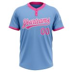 Light Blue Pink White Custom Unisex Softball Jersey - Two-Button Design Custom Light Blue Pink-White Two-Button Unisex Softball