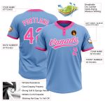 Light Blue Pink White Custom Unisex Softball Jersey - Two-Button Design Custom Light Blue Pink-White Two-Button Unisex Softball