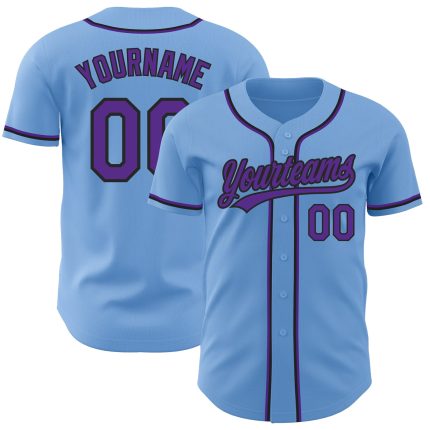 Light Blue Purple Black Custom Authentic Baseball Jersey Custom Light Blue Purple-Black Authentic Baseball Jersey
