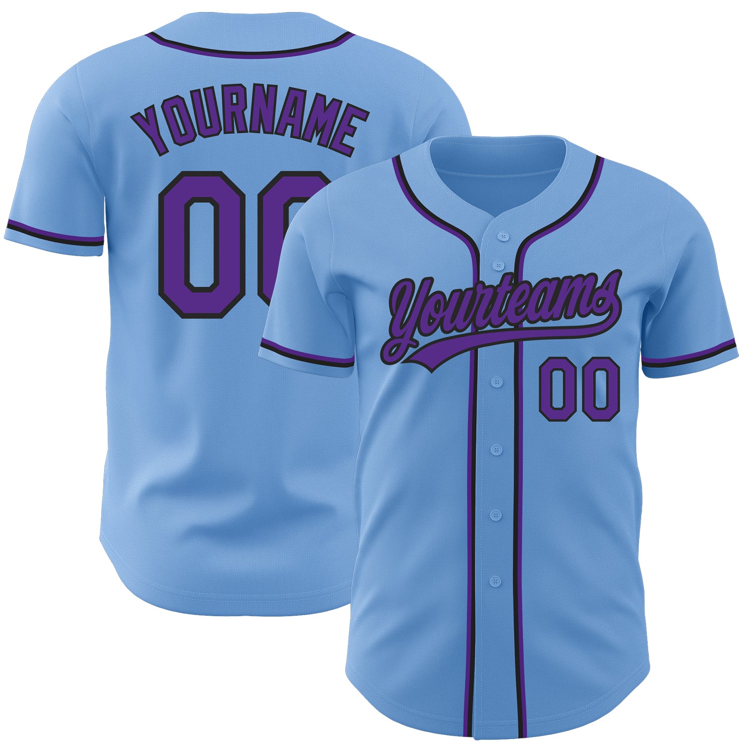 Light Blue Purple Black Custom Authentic Baseball Jersey Custom Light Blue Purple-Black Authentic Baseball Jersey