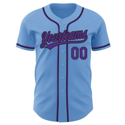 Light Blue Purple Black Custom Authentic Baseball Jersey Custom Light Blue Purple-Black Authentic Baseball Jersey