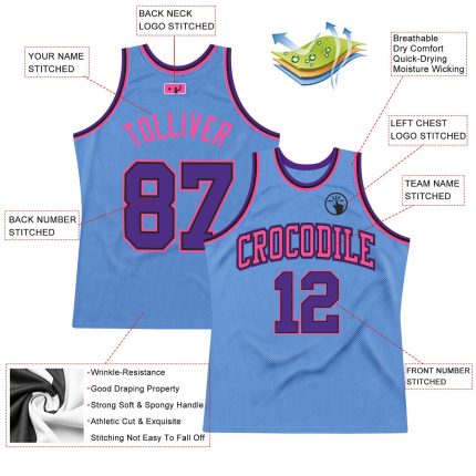 Light Blue Purple Black Pink Custom Basketball Jersey - Authentic Throwback Custom Light Blue Purple Black-Pink Authentic