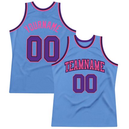Light Blue Purple Black Pink Custom Basketball Jersey - Authentic Throwback Custom Light Blue Purple Black-Pink Authentic