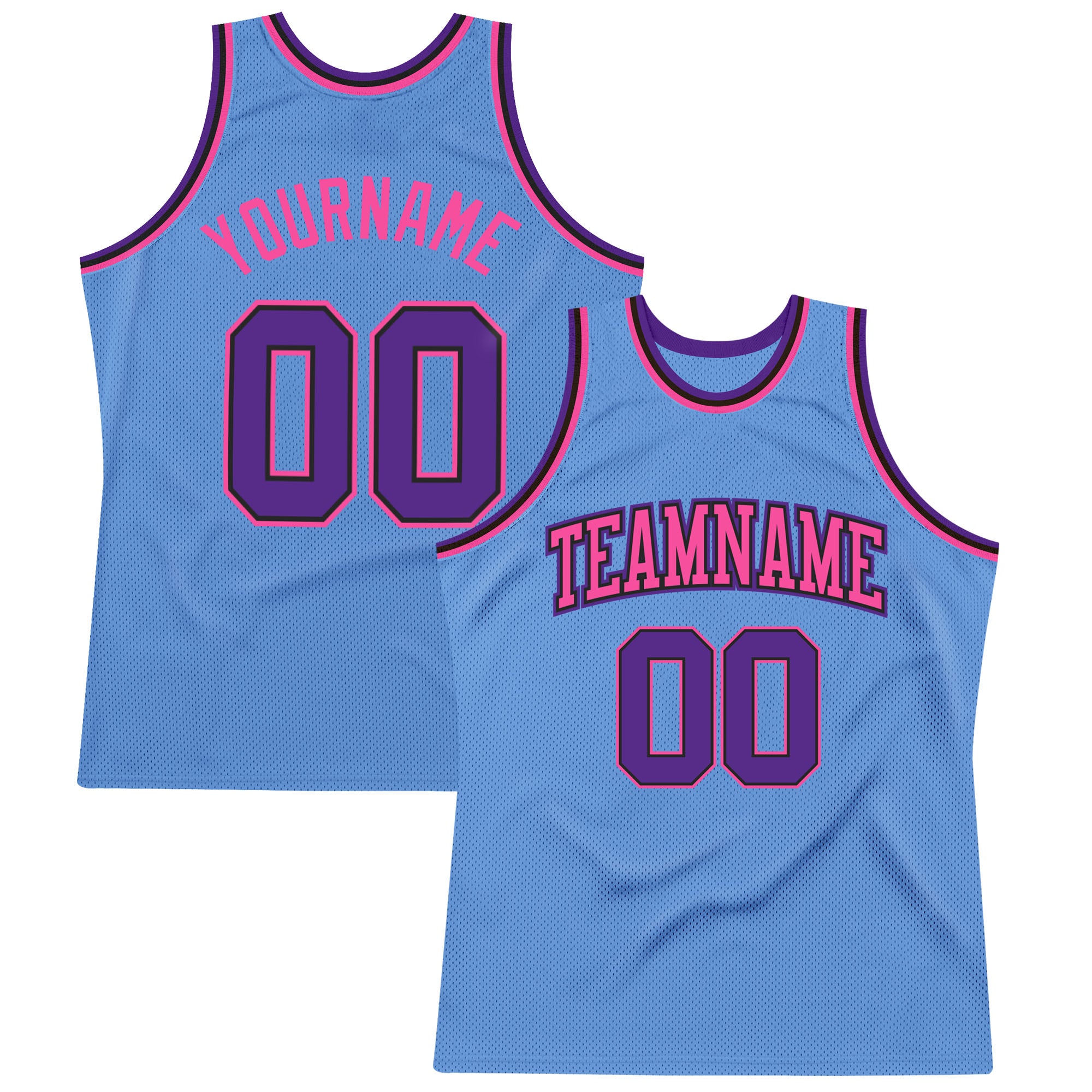 Light Blue Purple Black Pink Custom Basketball Jersey - Authentic Throwback Custom Light Blue Purple Black-Pink Authentic