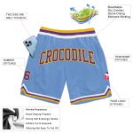 Light Blue Purple Gold Throwback Basketball Shorts - Custom Authentic Design Custom Light Blue Purple-Gold Authentic Throwback
