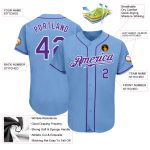 Authentic Light Blue Purple White Baseball Jersey Custom Style 8888 Custom Light Blue Purple-White Authentic Baseball Jersey