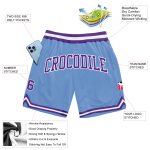 Light Blue Purple White Basketball Shorts - Custom Authentic Throwback Style Custom Light Blue Purple-White Authentic Throwback