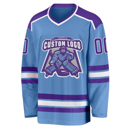 Custom Light Blue Purple White Hockey Jersey for Men and Women, Personalized Team Sports Apparel Custom Light Blue Purple-White