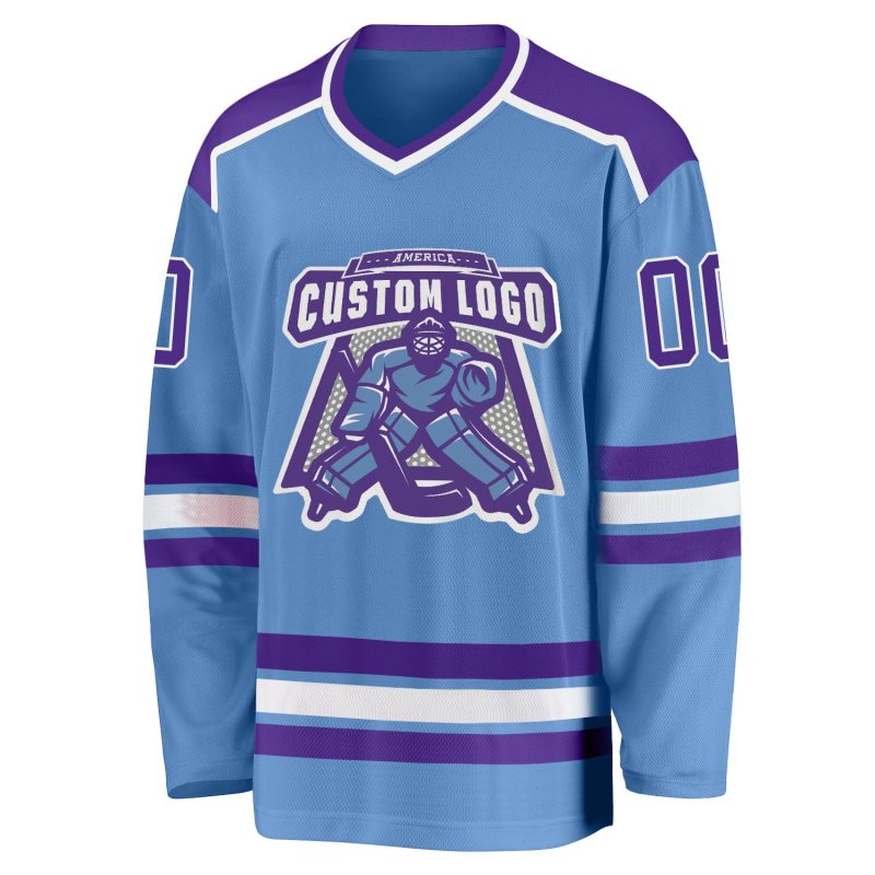 Custom Light Blue Purple White Hockey Jersey for Men and Women, Personalized Team Sports Apparel Custom Light Blue Purple-White