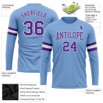 Custom Performance T-Shirt in Light Blue Purple White - Long Sleeve Athletic Top Custom Light Blue Purple-White Long Sleeve