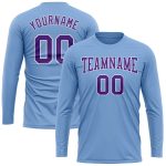 Custom Performance T-Shirt in Light Blue Purple White - Long Sleeve Athletic Top Custom Light Blue Purple-White Long Sleeve