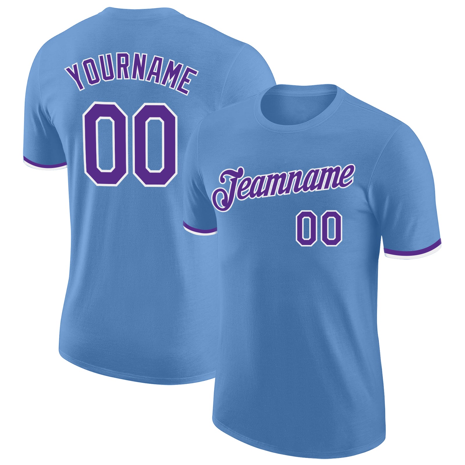 Custom Light Blue Purple-White Performance T-Shirt Light Blue Purple White Performance T-Shirt - Custom Mens Sports Top Custom Light Blue Purple-White Performance T-Shirt