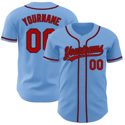 Custom Authentic Baseball Jersey - Light Blue Red-Black Design for Fans Custom Light Blue Red-Black Authentic Baseball Jersey