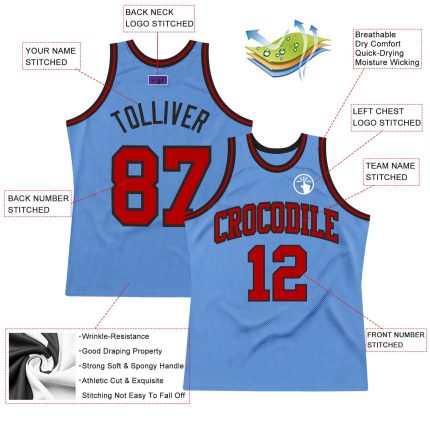 Light Blue Red Black Authentic Throwback Basketball Jersey - Custom Design Custom Light Blue Red-Black Authentic Throwback