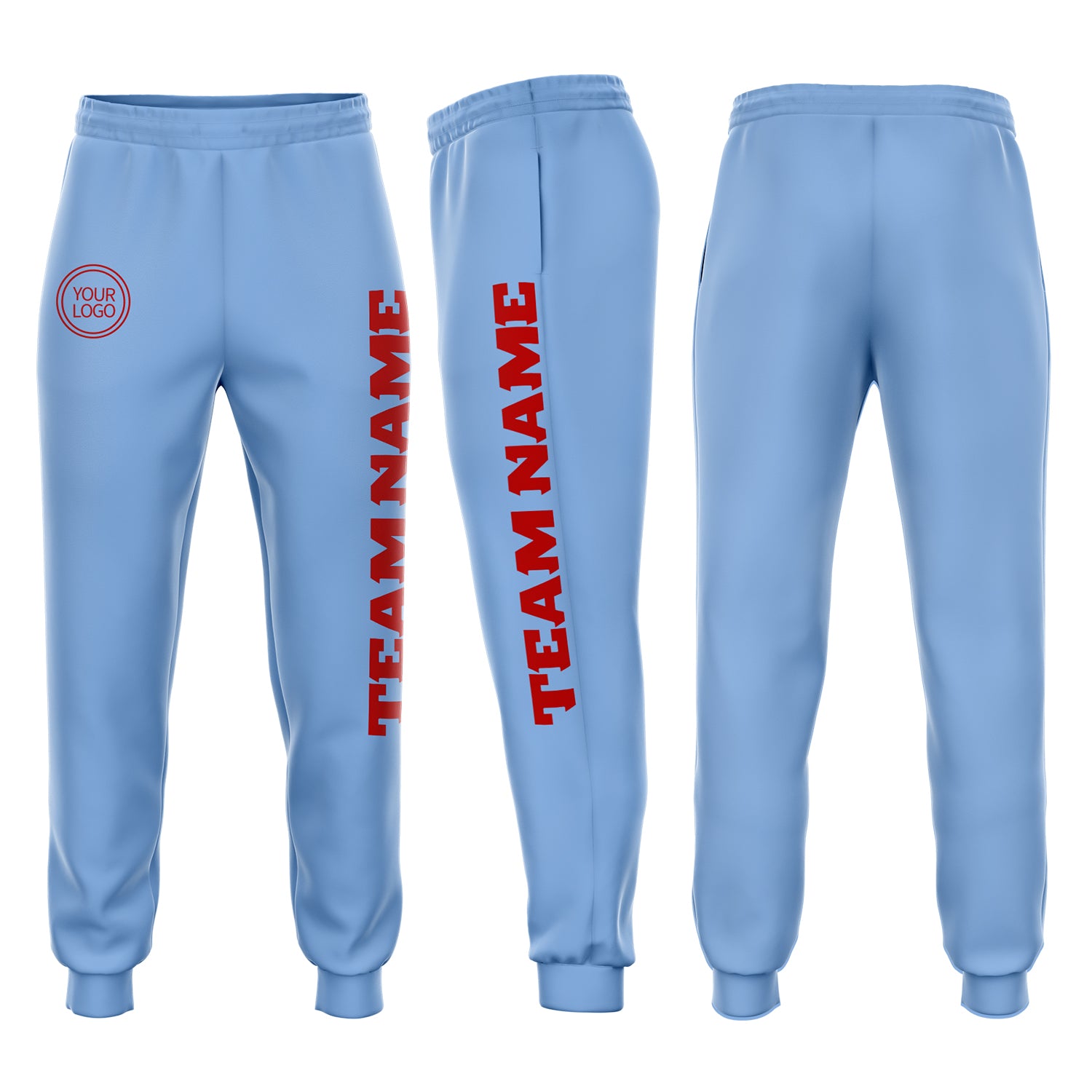 Light Blue Red Fleece Jogger Pants for Men and Women - Custom Sweatpants Custom Light Blue Red Fleece Jogger Sweatpants