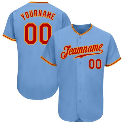 Authentic Baseball Jersey Custom Light Blue with Red-Gold Trim Custom Light Blue Red-Gold Authentic Baseball Jersey