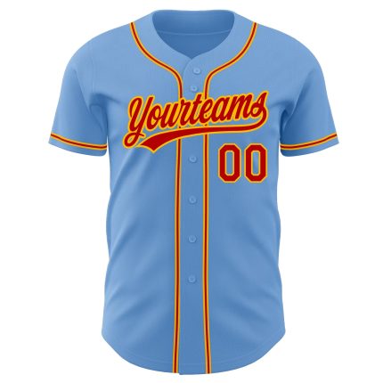Authentic Light Blue Red-Gold Baseball Jersey Custom Style 5640 Custom Light Blue Red-Gold Authentic Baseball Jersey Style