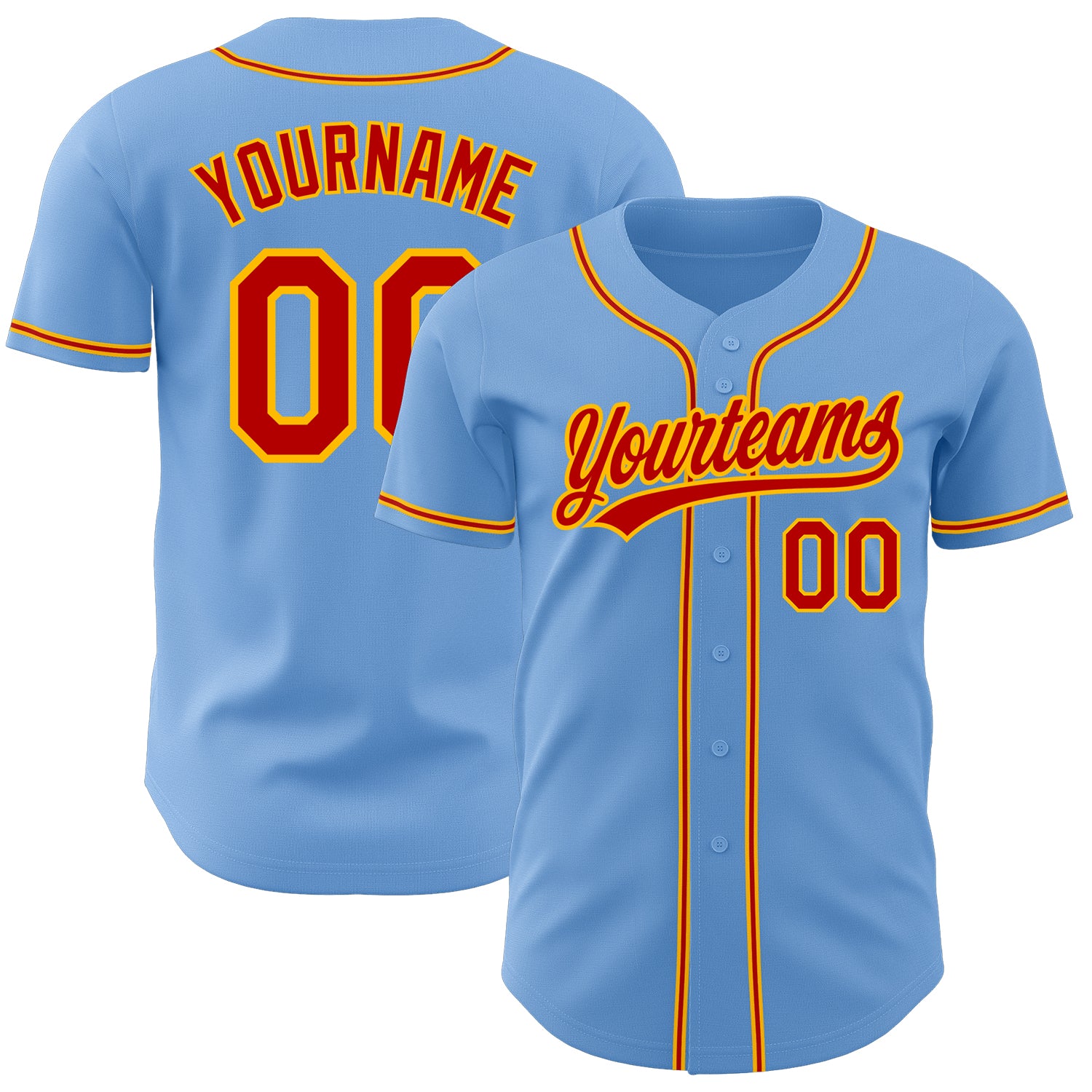 Authentic Light Blue Red-Gold Baseball Jersey Custom Style 5640 Custom Light Blue Red-Gold Authentic Baseball Jersey Style