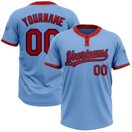 Light Blue Red-Navy Unisex Softball Jersey Custom Two-Button Design Custom Light Blue Red-Navy Two-Button Unisex Softball