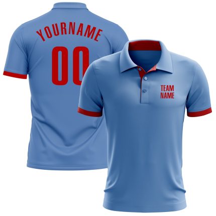 Light Blue Red Performance Golf Polo Shirt - Customizable Mens Polo верх одежда Custom Light Blue Red Performance Golf Polo