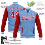 Light Blue Red White Bomber Jacket Varsity Letterman Full-Snap Two Tone Custom Custom Light Blue Red-White Bomber Full-Snap