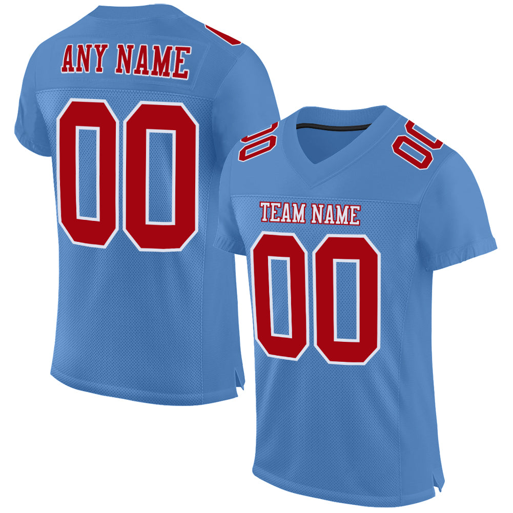 Light Blue Red White Authentic Football Jersey - Custom Mesh Design Custom Light Blue Red-White Mesh Authentic Football Jersey