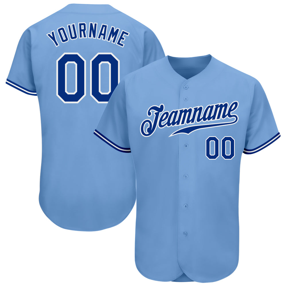 Custom Light Blue Baseball Jersey - Royal-White Authentic Design Custom Light Blue Royal-White Authentic Baseball Jersey