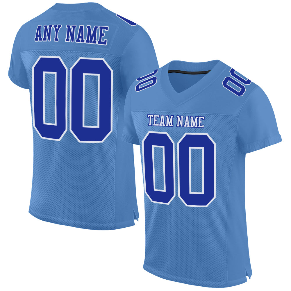 Custom Light Blue Royal-White Mesh Authentic Football Jersey Light Blue White Mesh Authentic Football Jersey - Custom Team Apparel Custom Light Blue Royal-White Mesh Authentic Football