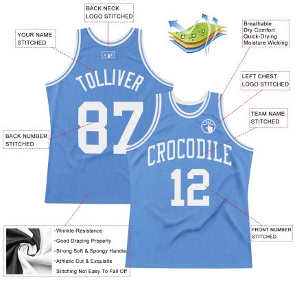 Authentic Throwback Basketball Jersey - Custom Light Blue and White Design Custom Light Blue White Authentic Throwback Basketball