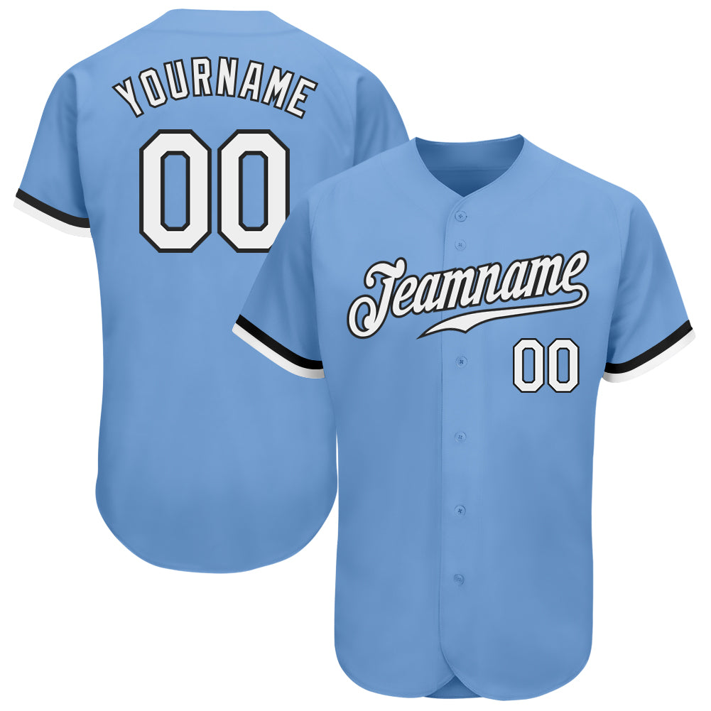 Custom Light Blue and Black Authentic Baseball Jersey, Personalized Design Custom Light Blue White-Black Authentic Baseball