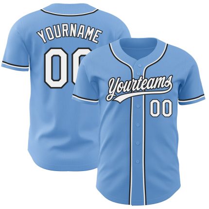 Light Blue Black White Authentic Baseball Jersey, Custom Style 2674 Custom Light Blue White-Black Authentic Baseball Jersey