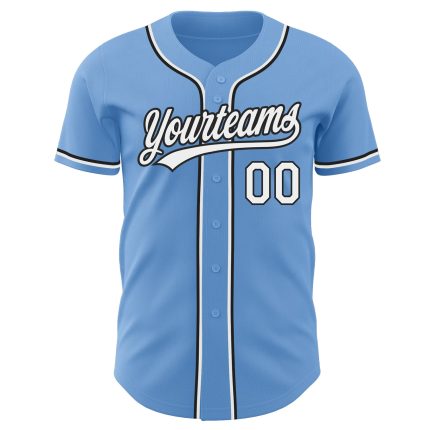 Light Blue Black White Authentic Baseball Jersey, Custom Style 2674 Custom Light Blue White-Black Authentic Baseball Jersey