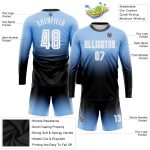 Light Blue Black White Sublimation Soccer Jersey Long Sleeve Fade Fashion Uniform Custom Light Blue White-Black Sublimation