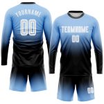 Light Blue Black White Sublimation Soccer Jersey Long Sleeve Fade Fashion Uniform Custom Light Blue White-Black Sublimation