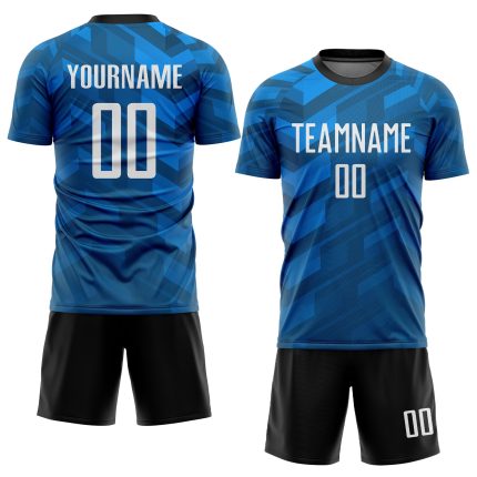 Light Blue Black White Sublimation Soccer Jersey - Custom Uniform Custom Light Blue White-Black Sublimation Soccer Uniform